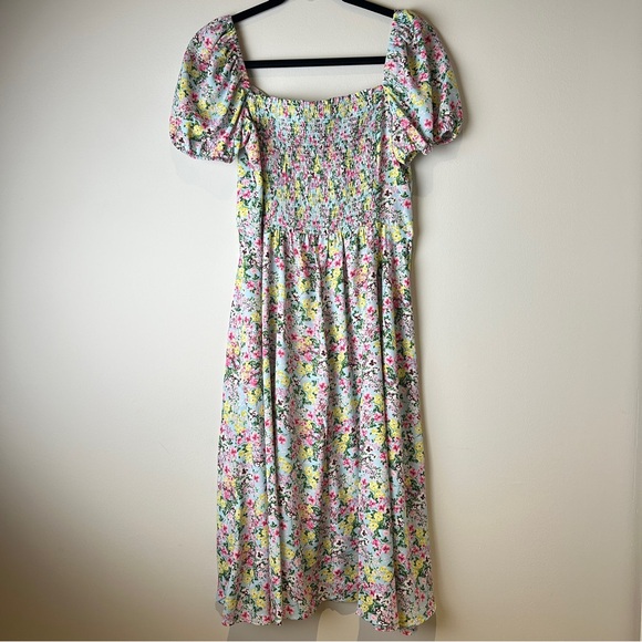 Pastel Floral Multi-Color Milkmaid Cottagecore Sweetheart Neckline Women's Dress - Picture 2 of 6